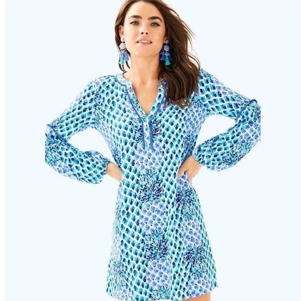 Lilly Pulitzer Joy Dress Resort White Toe In Blue Pineapple NWT Small 28836